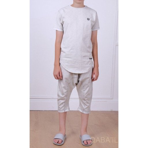 Ensemble Nautik Kid - Gris Chiné - Sarouel + T-Shirt de 3 à 16 ans - Qaba'il
