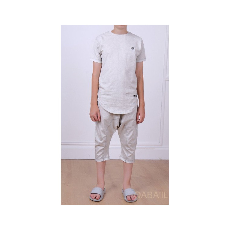 Ensemble Nautik Kid - Gris Chiné - Sarouel + T-Shirt de 3 à 16 ans - Qaba'il