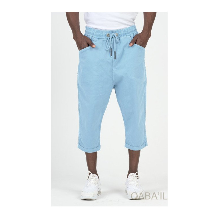 Sarouel Bermuda - Bleu Clair - Coton Stretch - Qaba'il