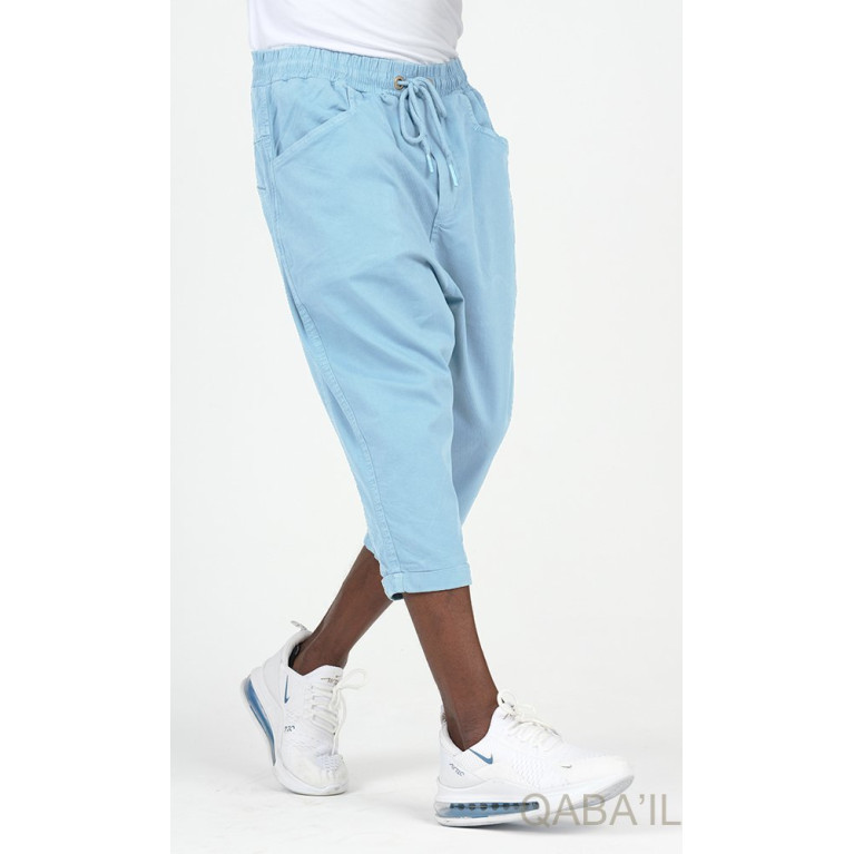 Sarouel Bermuda - Bleu Clair - Coton Stretch - Qaba'il