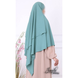 Khimar 2 Voiles - Bleu Vert - Microfibre Léger - Jamila