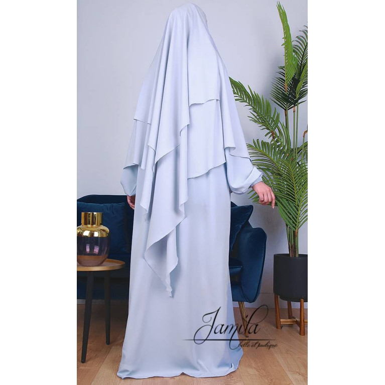  Khimar 2 Voiles - Bleu Ciel - Microfibre Léger - Jamila