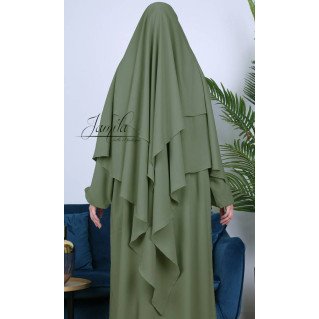 Khimar 2 Voiles - Vert Kaki- Microfibre Royal - Jamila