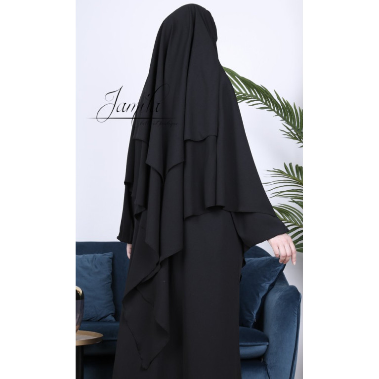  Khimar 2 Voiles - Noir - Microfibre Léger - Jamila