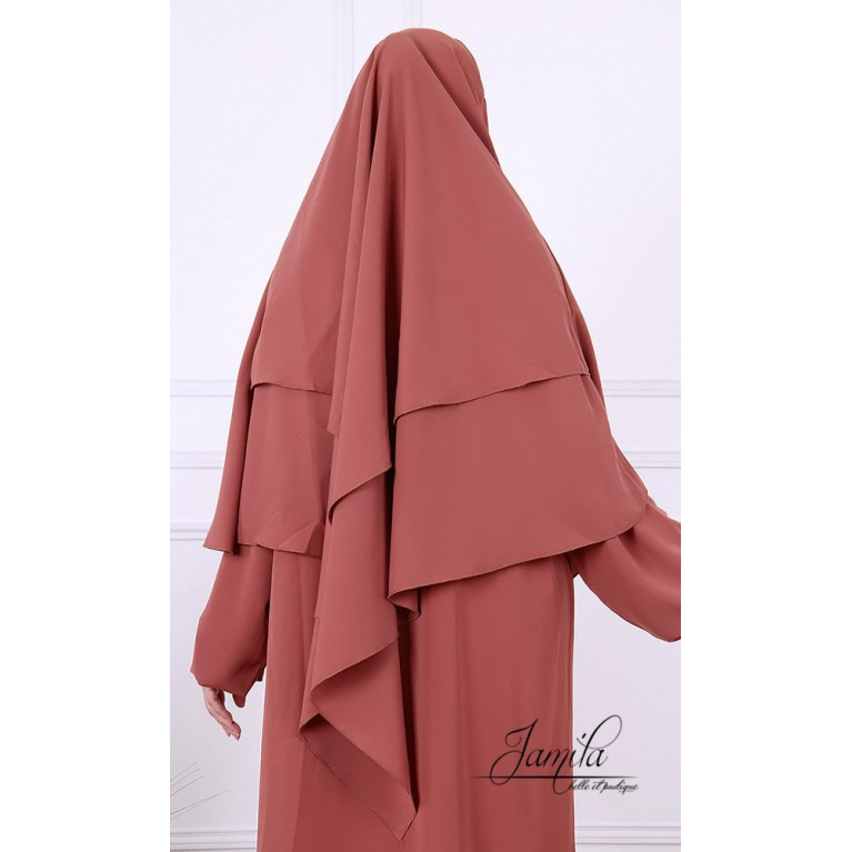 Khimar 2 Voiles - Saumon - Microfibre Royal - Jamila - 2313K2R