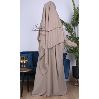 Khimar 2 Voiles - Taupe - Microfibre Léger - Jamila - 2567K2R