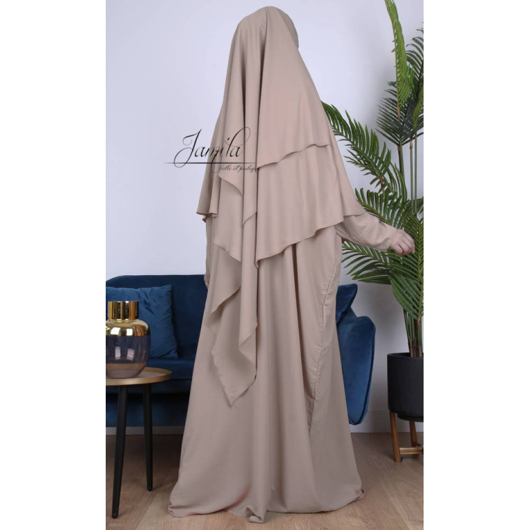 Khimar 2 Voiles - Taupe - Microfibre Léger - Jamila - 2567K2R