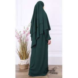  Khimar 2 Voiles - Vert Sapin - Microfibre Léger - Jamila - 1329K2M