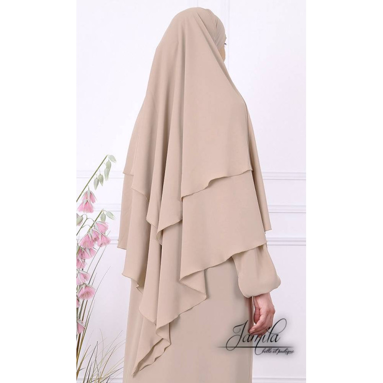 Khimar 2 Voiles - Beige - Microfibre Léger - Jamila - 18K2R