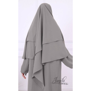 Khimar 2 Voiles - Gris Bleu- Microfibre Royal - Jamila - 295K2R