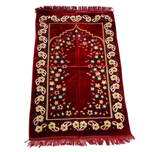 Tapis de Prière - Motif Mirhab avec Fleurs Bordeaux - Adulte - 69 x119 cm