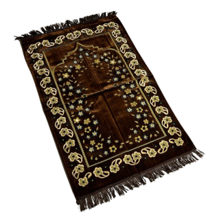 Tapis de Prière - Motif Mirhab avec Fleurs Marron - Adulte - 69 x119 cm