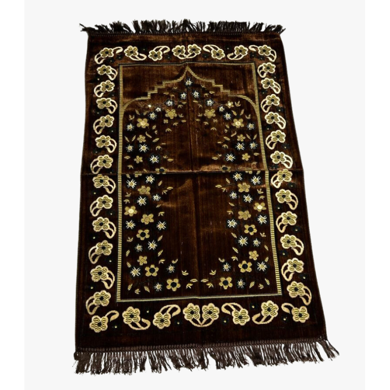 Tapis de Prière - Motif Mirhab avec Fleurs Marron - Adulte - 69 x119 cm