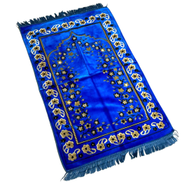 Tapis de Prière - Motif Mirhab avec Fleurs Bleu - Adulte - 69 x119 cm