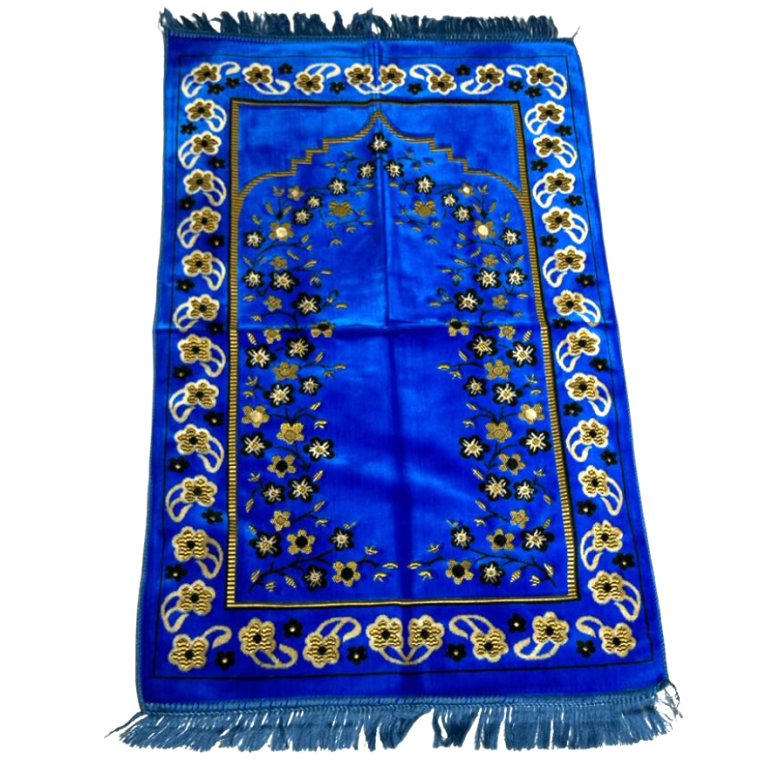 Tapis de Prière - Motif Mirhab avec Fleurs Bleu - Adulte - 69 x119 cm