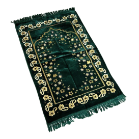 Tapis de Prière - Motif Mirhab avec Fleurs Vert - Adulte - 69 x119 cm