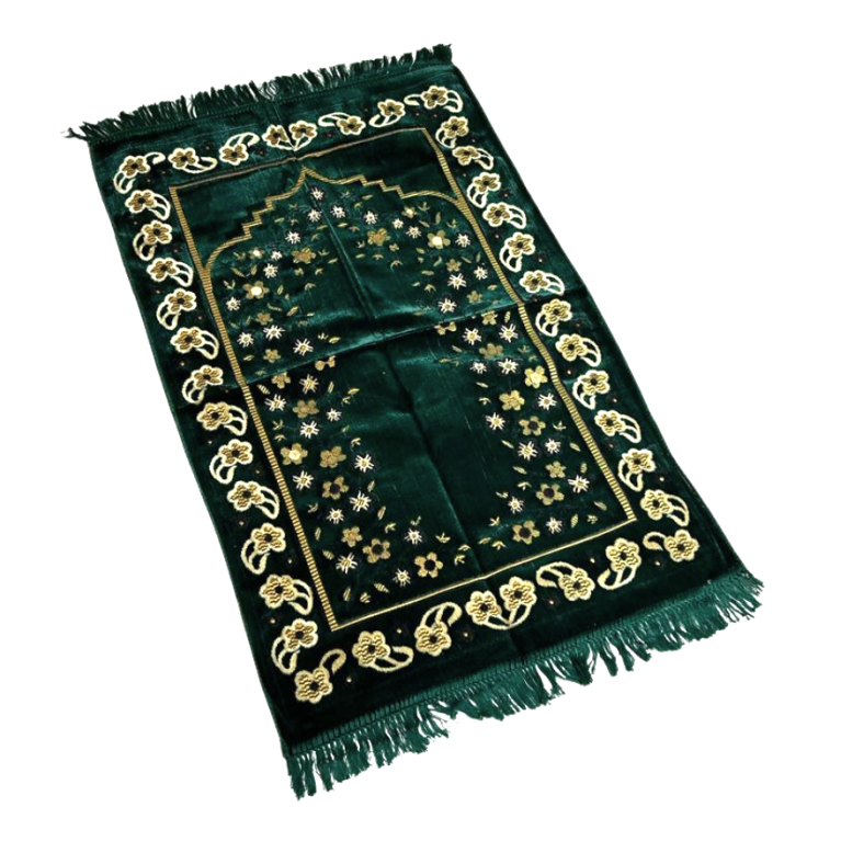 Tapis de Prière - Motif Mirhab avec Fleurs Vert - Adulte - 69 x119 cm