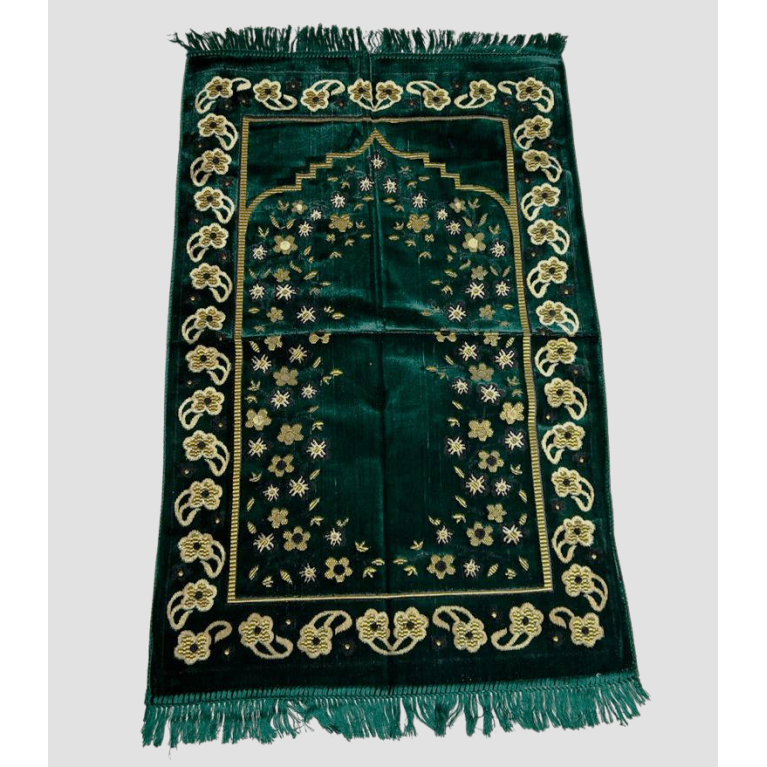 Tapis de Prière - Motif Mirhab avec Fleurs Vert - Adulte - 69 x119 cm