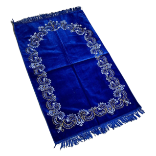 Tapis de Prière - Motif Fleuris Mirhab Bleu Roi - Adulte - 69 x119 cm