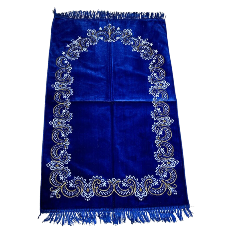 Tapis de Prière - Motif Fleuris Mirhab Bleu Roi - Adulte - 69 x119 cm