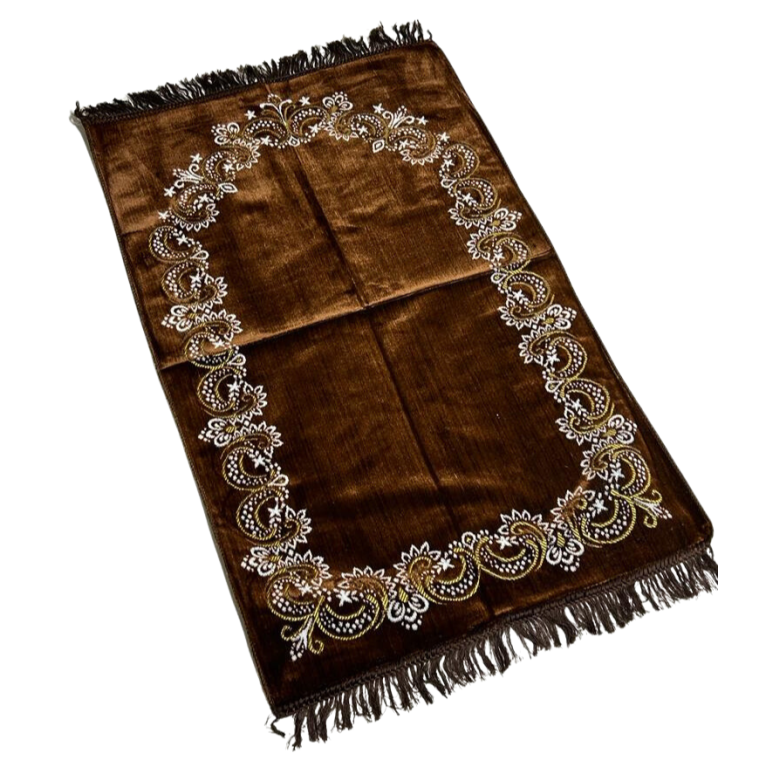 Tapis de Prière - Motif Fleuris Mirhab Marron - Adulte - 69 x119 cm