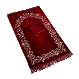 Tapis de Prière - Motif Fleuris Mirhab Bordeaux - Adulte - 69 x119 cm