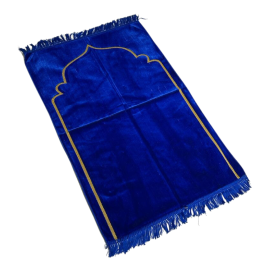 Tapis de Prière - Motif Mirhab Uni Bleu Roi - Adulte - 69 x119 cm