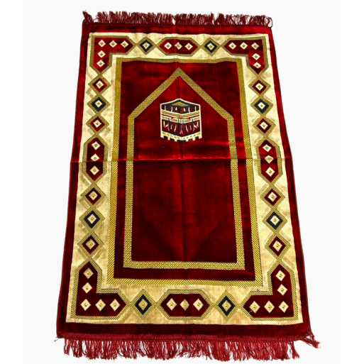 Tapis de Prière - Motif Kaaba Bordeaux - Adulte - 69 x119 cm