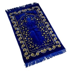 Tapis de Prière - Motif Mirhab avec Fleurs Bleu Roi - Adulte - 69 x119 cm