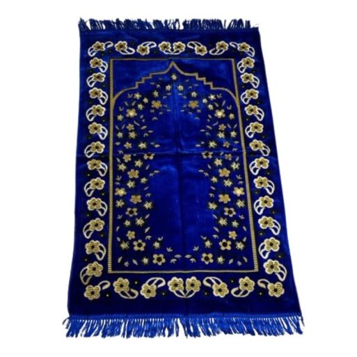 Tapis de Prière - Motif Mirhab avec Fleurs Bleu Roi - Adulte - 69 x119 cm