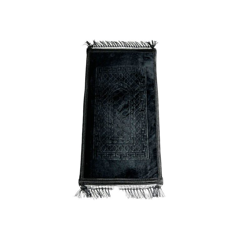 Tapis Enfant de Prière avec Motif Masjid - Noir - Molletonné, Épais et Très Doux - Confortable et Anti-Dérapant - 42 x 80 cm