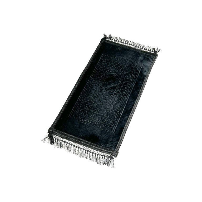 Tapis Enfant de Prière avec Motif Masjid - Noir - Molletonné, Épais et Très Doux - Confortable et Anti-Dérapant - 42 x 80 cm