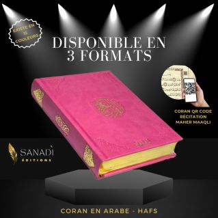 Le Noble Coran de Luxe en Arabe Hafs - Récitation Maher Maaqli en QR Code - Rose - 3 Formats - Editions Sanadi