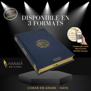 Le Noble Coran de Luxe en Arabe Hafs - Récitation Maher Maaqli en QR Code - Bleu Nuit - 3 Formats - Editions Sanadi