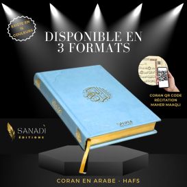 Le Noble Coran de Luxe en Arabe Hafs - Récitation Maher Maaqli en QR Code - Bleu Ciel - 3 Formats - Editions Sanadi