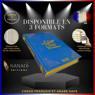 Le Saint Coran de Luxe Langue : Français et Arabe Hafs - QR Code Inclus - Bleu Pastel - 3 Formats - Editions Sanadi
