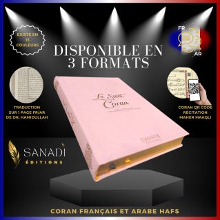Le Saint Coran de Luxe Langue : Français et Arabe Hafs - QR Code Inclus - Rose Pâle - 3 Formats - Editions Sanadi