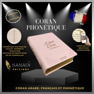 Le Saint Coran de Luxe - Langue : Français, Arabe et Phonétique - QR Code - Rose Pâle - 13,50 x 20 cm - Editions Sanadi