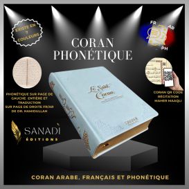 Le Saint Coran de Luxe - Langue : Français, Arabe et Phonétique - QR Code - Bleu Ciel - 13,50 x 20 cm - Editions Sanadi