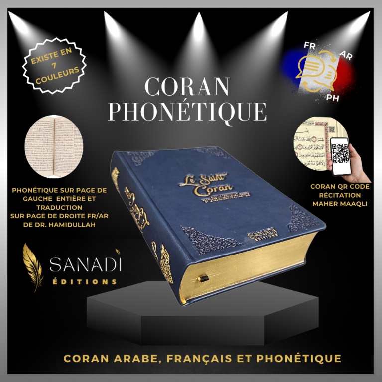 Le Saint Coran de Luxe - Langue : Français, Arabe et Phonétique - QR Code - Bleu Nuit - 13,50 x 20 cm - Editions Sanadi