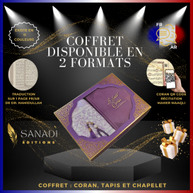 Coffret Coran de Luxe : Coran Fr/Ar, Tapis et Chapelet - Arabe Hafs - QR Code Inclus - Violet - 2 Formats - Editions Sanadi