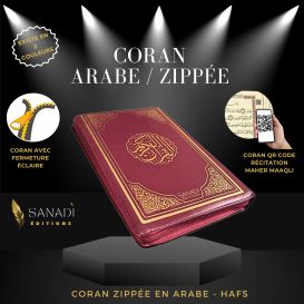 Le Noble Coran  Zippé en Arabe Hafs - Récitation Maher Maaqli en QR Code - Bordeaux - 2 Format - Editions Sanadi
