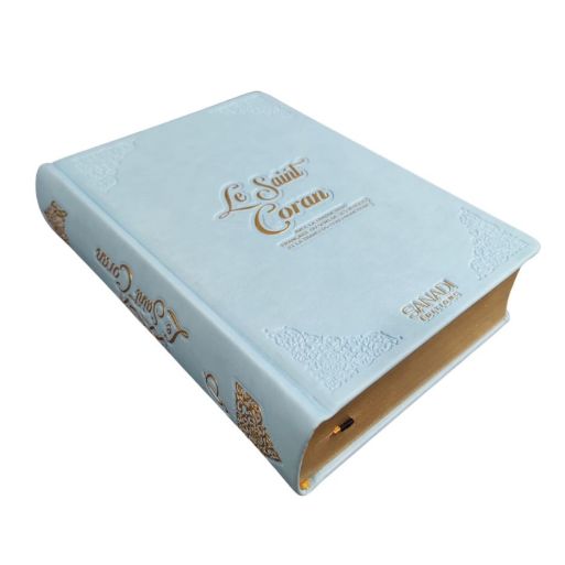 Le Saint Coran de Luxe - Langue : Français, Arabe et Phonétique - QR Code - Bleu Ciel - 13,50 x 20 cm - Editions Sanadi
