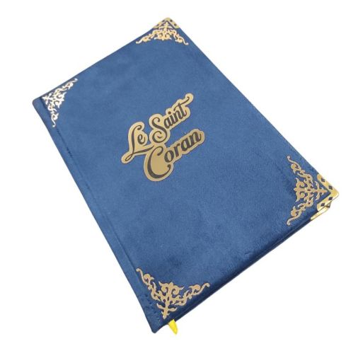 Le Saint Coran en Daim de Luxe avec Dorure - Langue : Français et Arabe Hafs - QR Code - Bleu Nuit - 2 Formats - Editions Sanadi