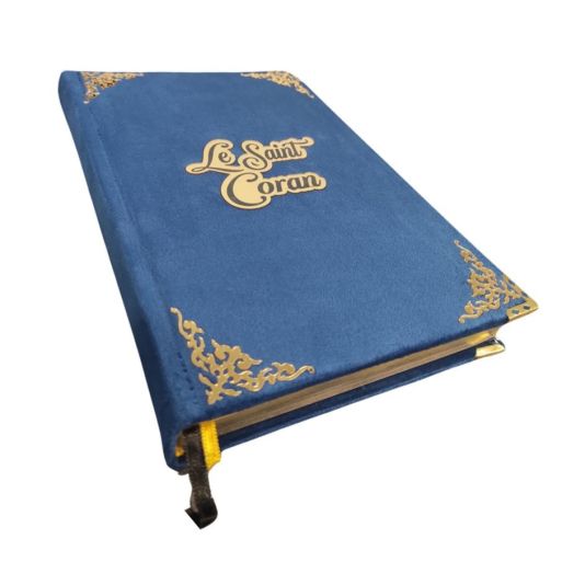 Le Saint Coran en Daim de Luxe avec Dorure - Langue : Français et Arabe Hafs - QR Code - Bleu Nuit - 2 Formats - Editions Sanadi
