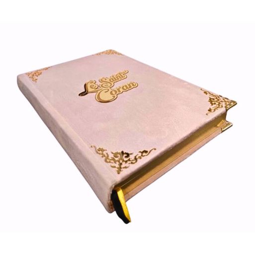 Le Saint Coran en Daim de Luxe avec Dorure - Langue : Français et Arabe Hafs - QR Code - Rose Pâle - 2 Formats - Editions Sanadi