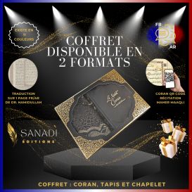 Coffret Coran de Luxe : Coran Fr/Ar, Tapis et Chapelet - Arabe Hafs - QR Code Inclus - Noir - 2 Formats - Editions Sanadi