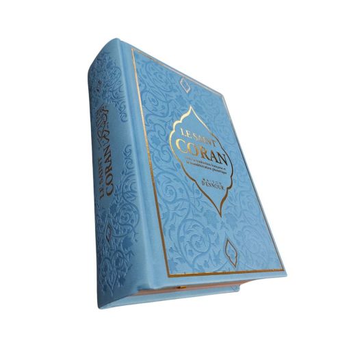 Le Saint Coran Bleu Pastel - Couverture Daim - Pages Arc-En-Ciel - Français-Arabe-Phonétique - Maison Ennour