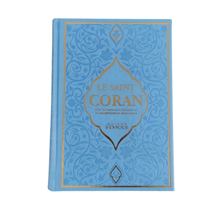 Le Saint Coran Bleu Pastel - Couverture Daim - Pages Arc-En-Ciel - Français-Arabe-Phonétique - Maison Ennour