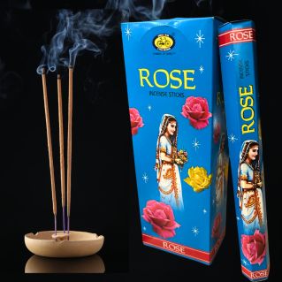 20 Bâtonnets d'Encens à la Rose - Artisanat Indien depuis 1948 - Certifié Zéro Carbone - Origine Inde